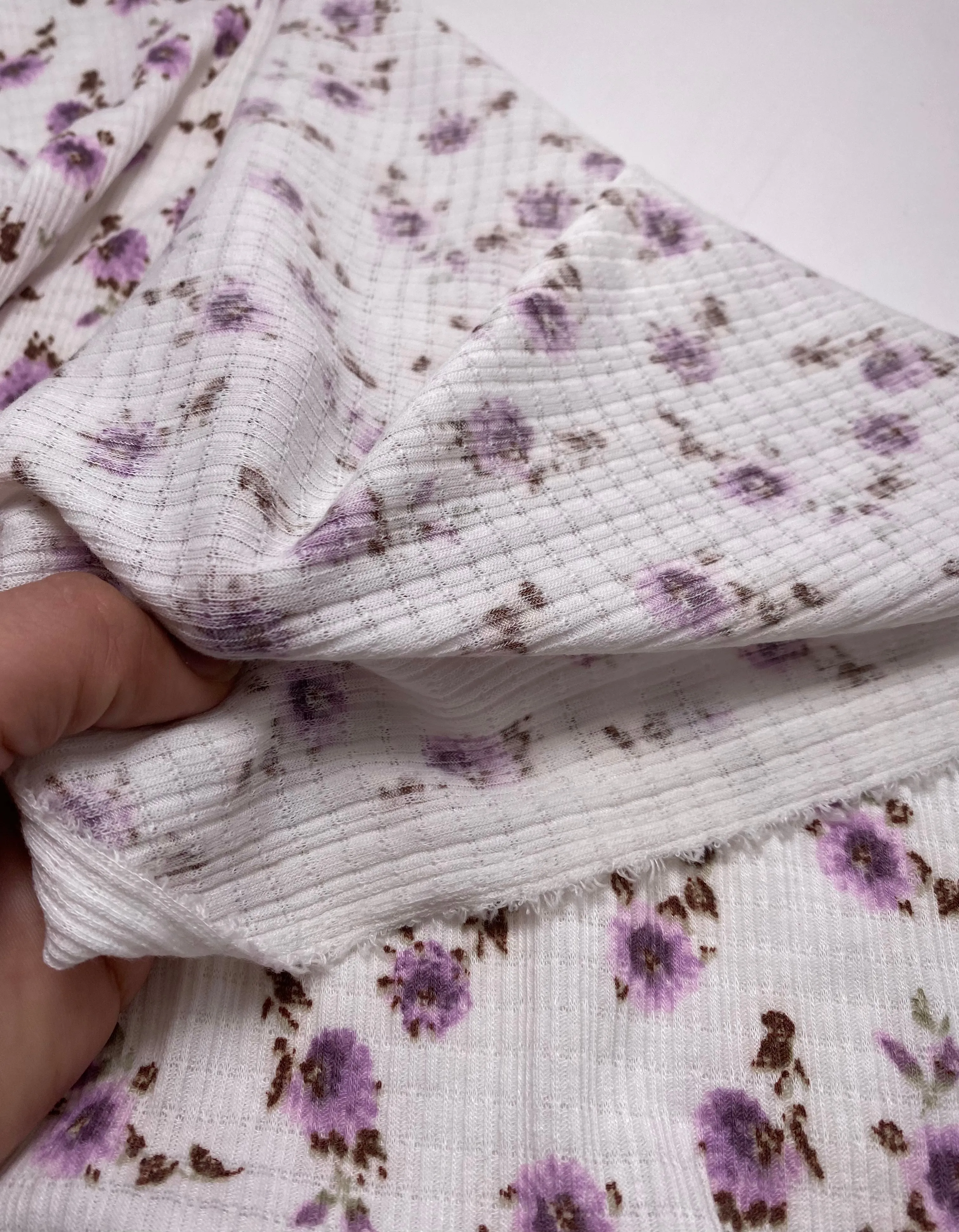 Lavender,Olive, and Ivory Floral Pointelle