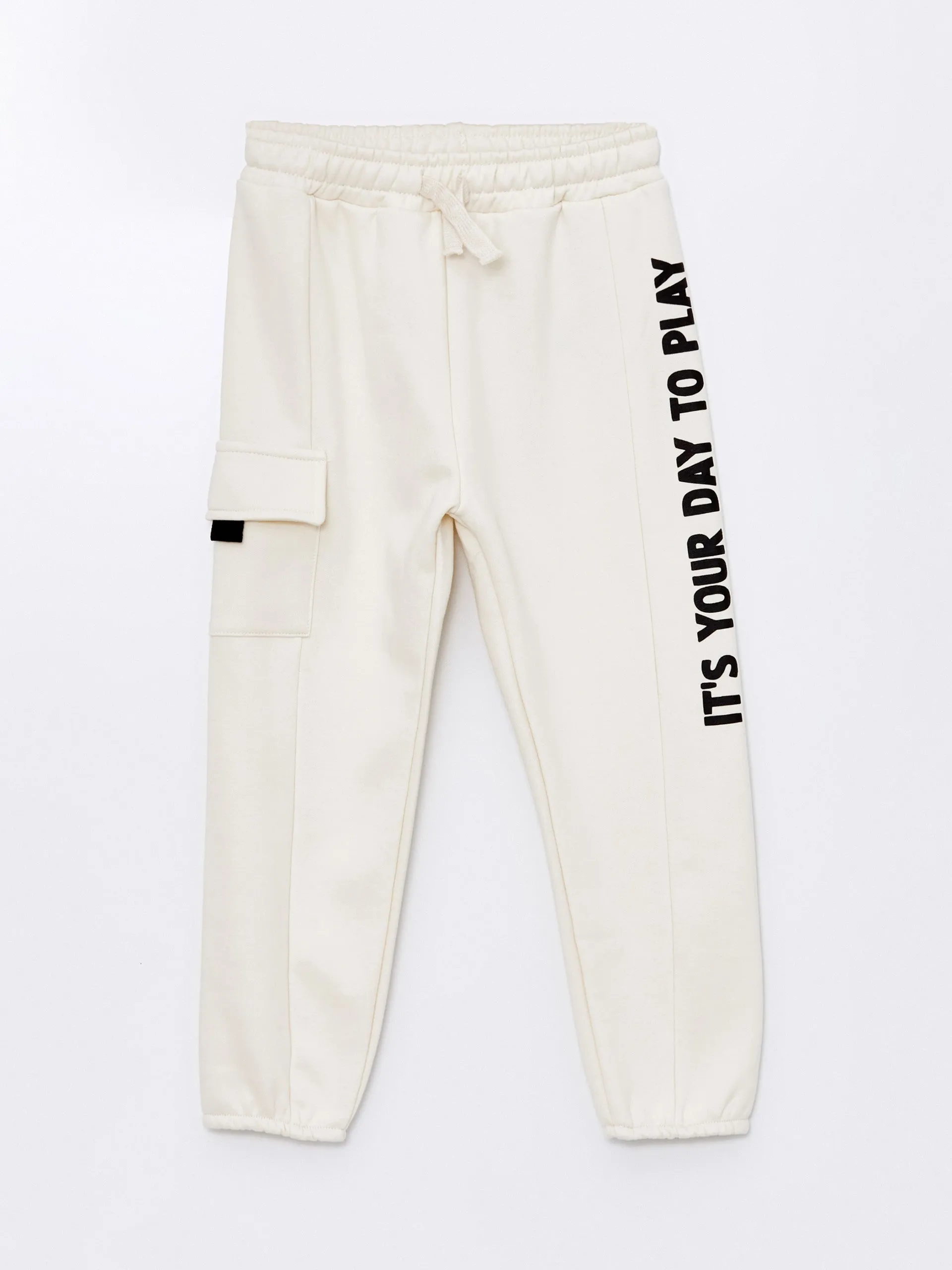 Lcw Kids Beige Elastic Waist Thick Printed Baby Boy Jogger Sweatpants