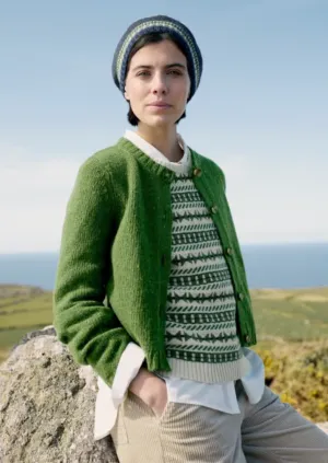 LEMON PORCH VEST - MINVOR ARAN CUT GRASS