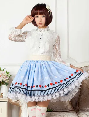 Light Blue Lace Printed Polyester Lolita Skirt for Girls