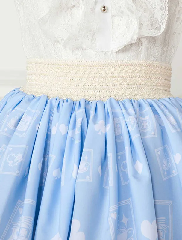Light Blue Lace Printed Polyester Lolita Skirt for Girls