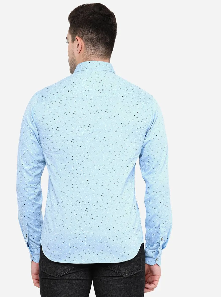 Light Blue Printed Slim Fit Semi Casual Shirt | Greenfibre