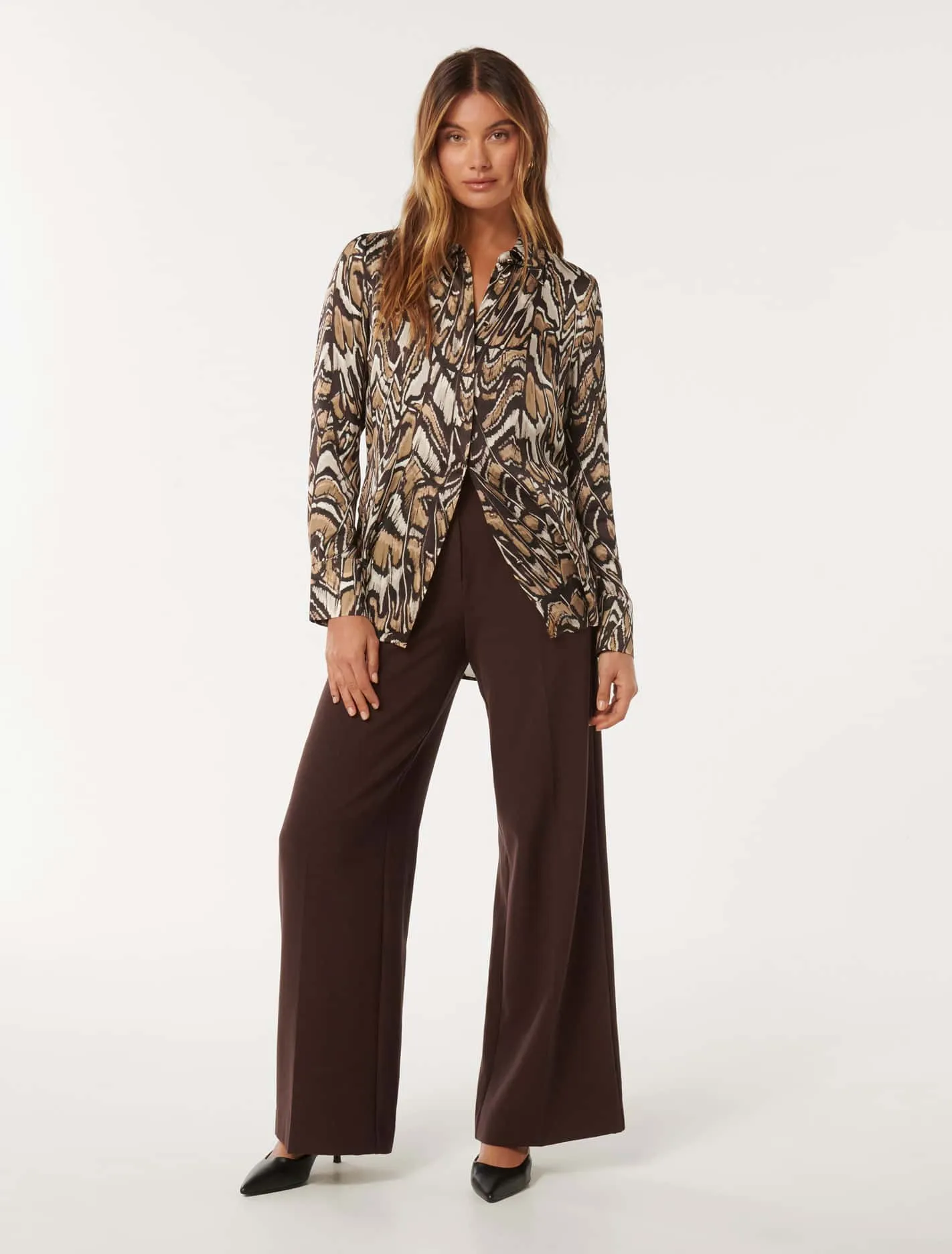 Lila Longline Printed Satin Shirt