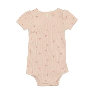 Lilette Flower Side Snap Romper - Peach