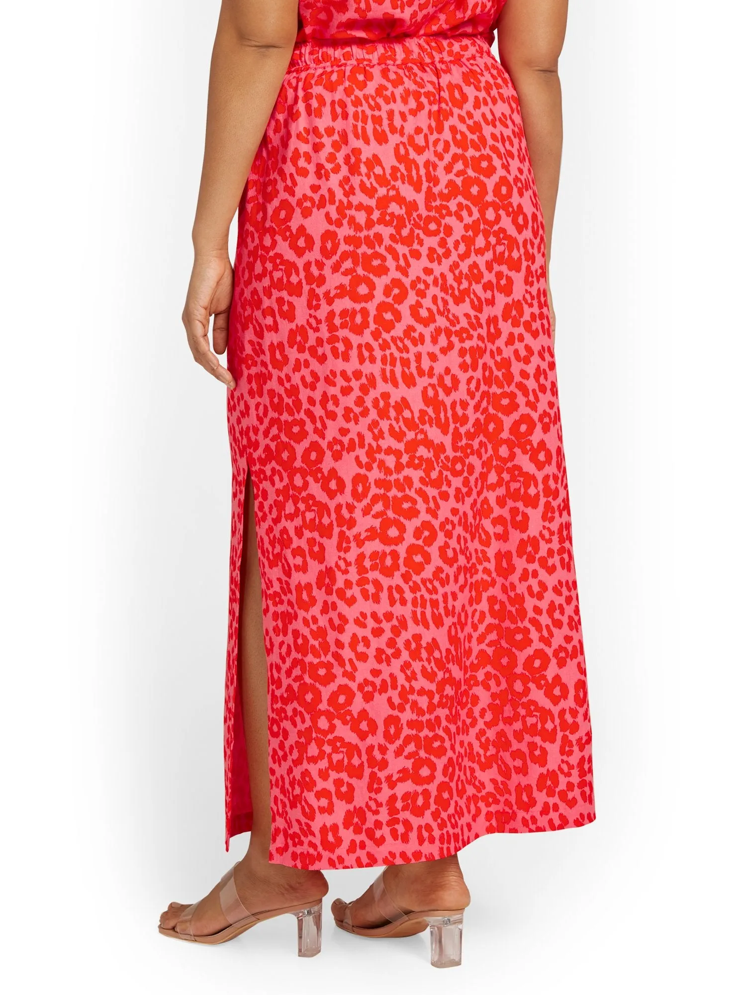 Linen-Blend Tie-Waist Maxi Skirt - Leopard-Print