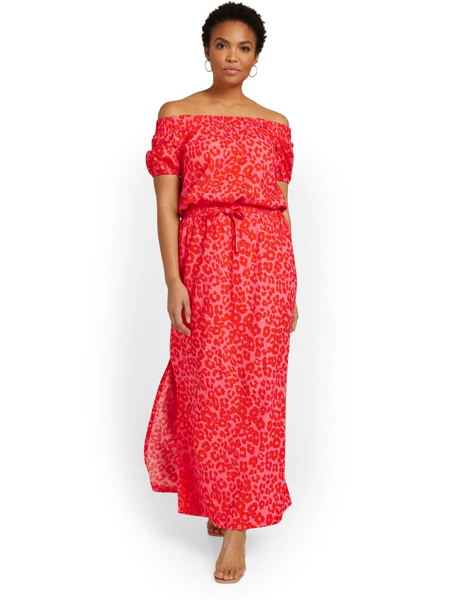 Linen-Blend Tie-Waist Maxi Skirt - Leopard-Print