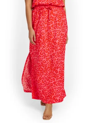 Linen-Blend Tie-Waist Maxi Skirt - Leopard-Print