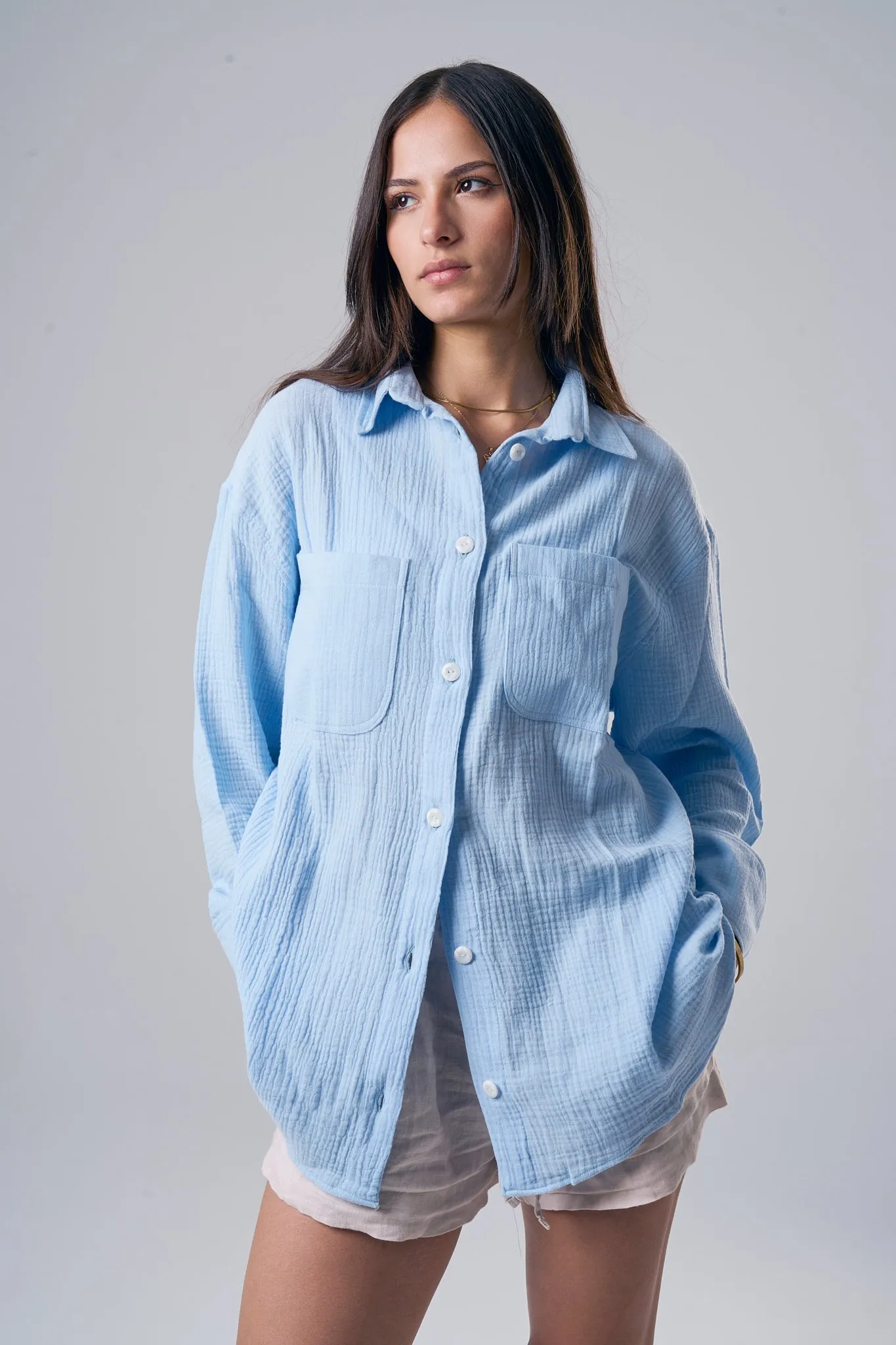 Livin' In It Cotton-Shirt In Light Blue