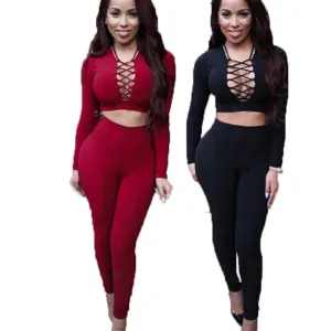 Long Sleeve Bodysuit Black Criss Cross Skinny Jumpsuit
