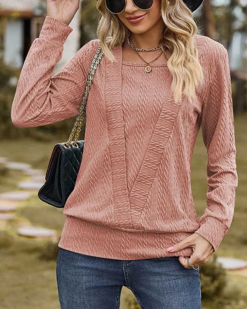 Long Sleeve Round Neck Essential Layer Blouse for Women