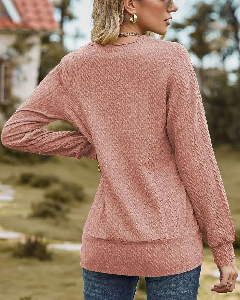 Long Sleeve Round Neck Essential Layer Blouse for Women