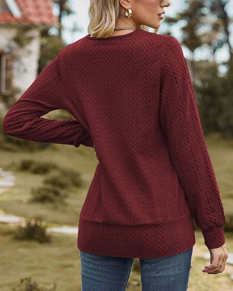 Long Sleeve Round Neck Essential Layer Blouse for Women