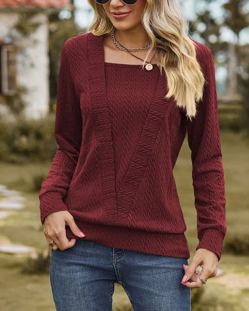 Long Sleeve Round Neck Essential Layer Blouse for Women