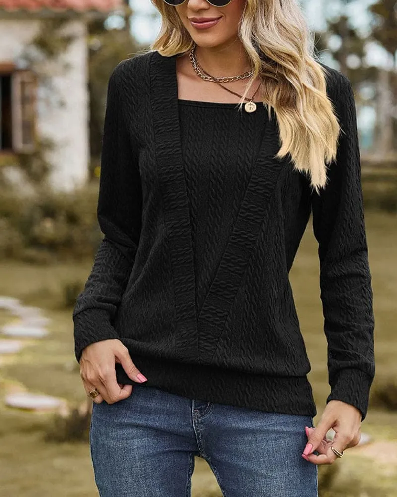 Long Sleeve Round Neck Essential Layer Blouse for Women