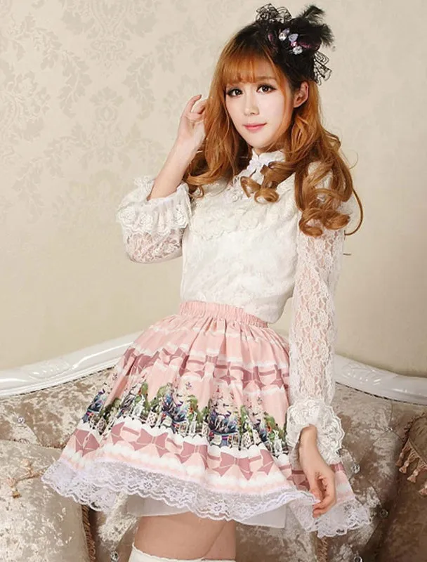 Lovely Pink Lace Printing Lolita Skirt