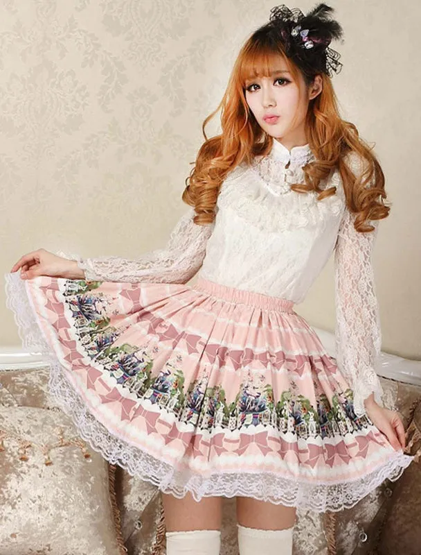 Lovely Pink Lace Printing Lolita Skirt