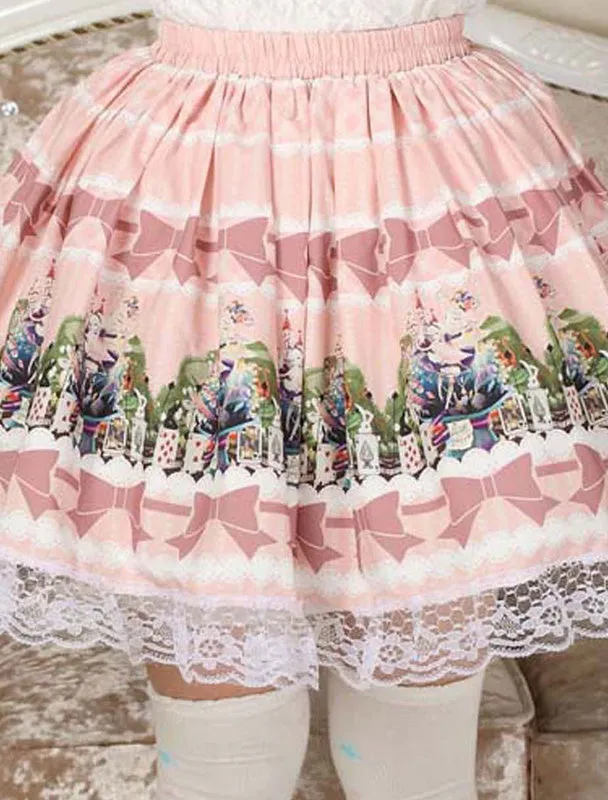 Lovely Pink Lace Printing Lolita Skirt