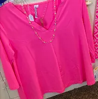 LuluB 3/4 Sleeve V-Neck Swing Top with UPF 50  and Coolant in Fabric