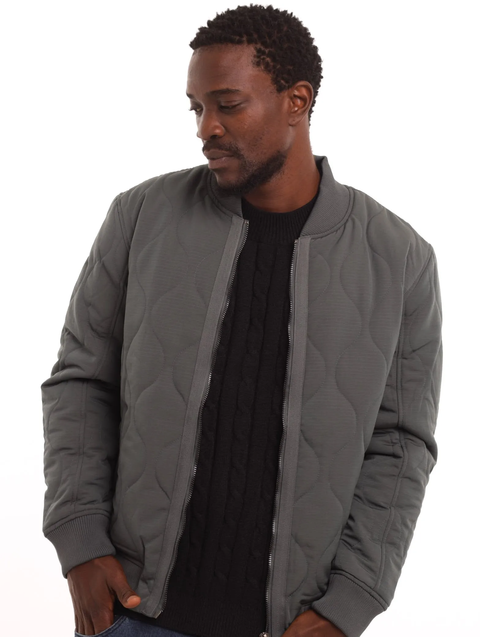 Men's Quilted Bomber Jacket - Olive