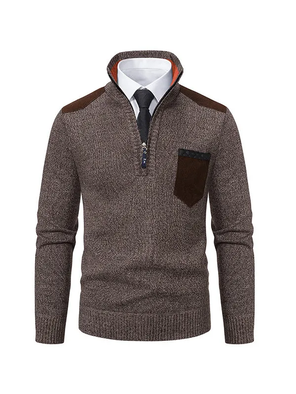 Men's Stand Collar Thick Half Zipper Knitted Sweater