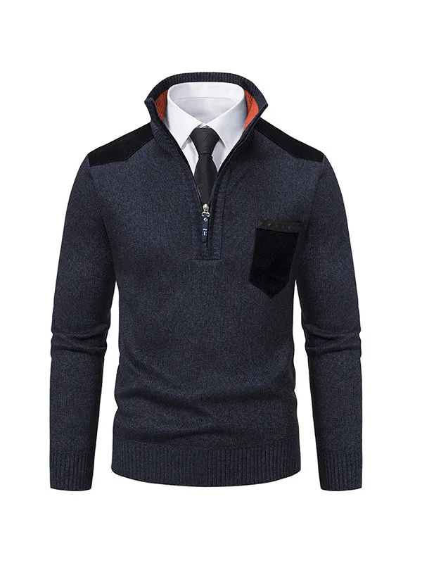 Men's Stand Collar Thick Half Zipper Knitted Sweater