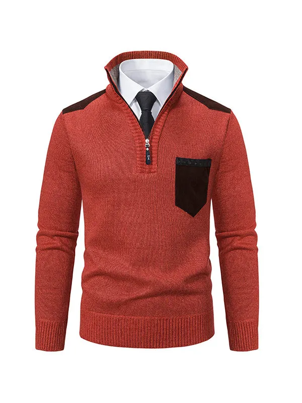 Men's Stand Collar Thick Half Zipper Knitted Sweater