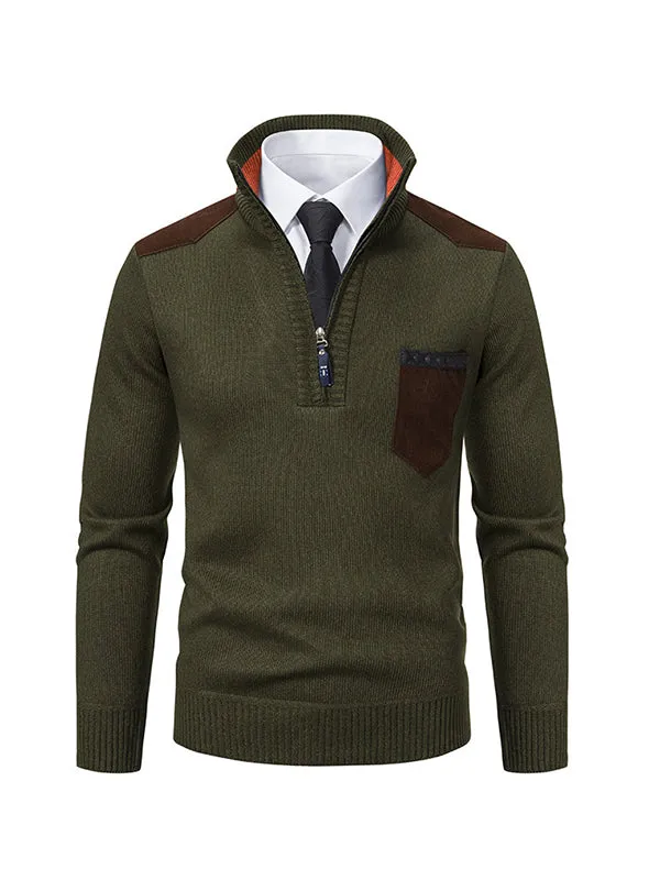 Men's Stand Collar Thick Half Zipper Knitted Sweater