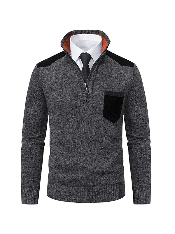 Men's Stand Collar Thick Half Zipper Knitted Sweater