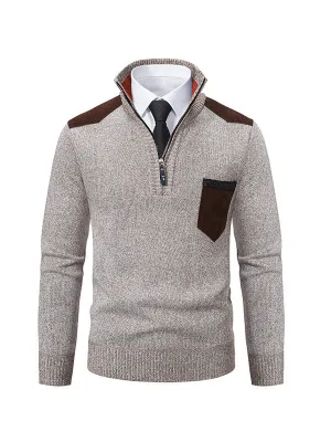 Men's Stand Collar Thick Half Zipper Knitted Sweater