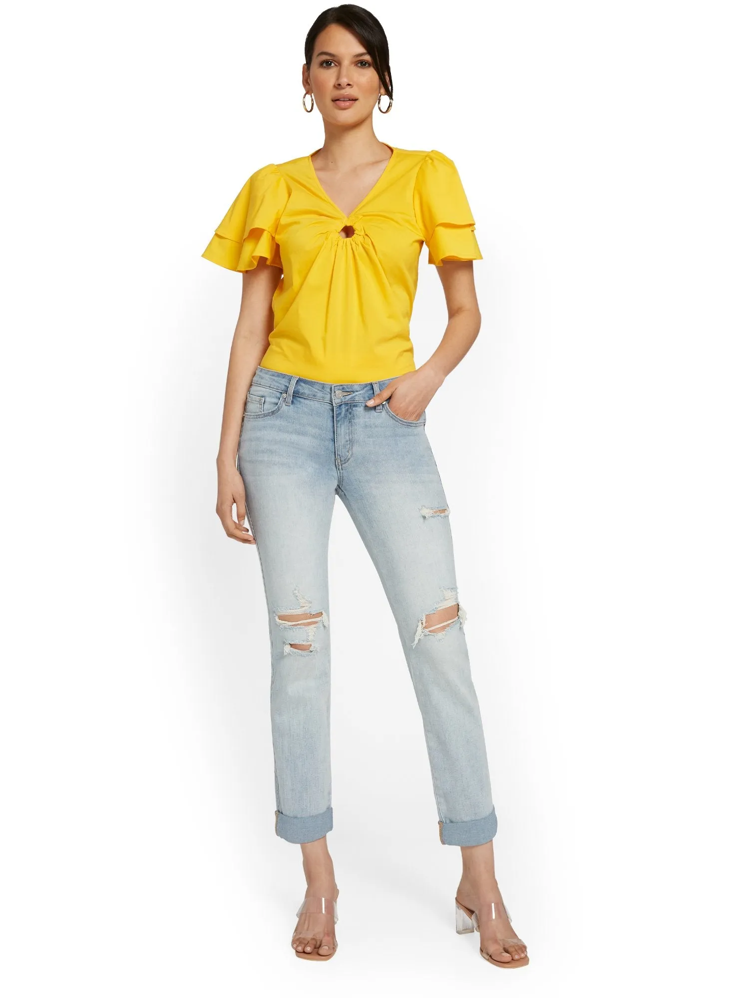 Mid-Rise Slim Boyfriend Jeans - Light Wash