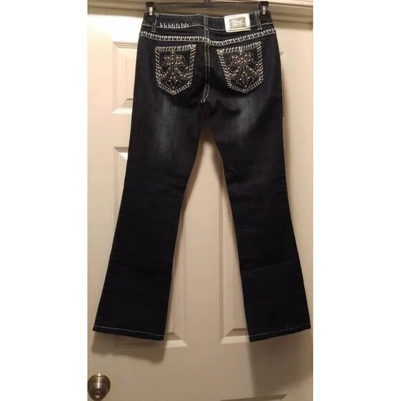 Miss Chic Womens Dark Blue Thick Stitch‎ Bling Bootcut Jeans MC1518C Sz 7 29x29