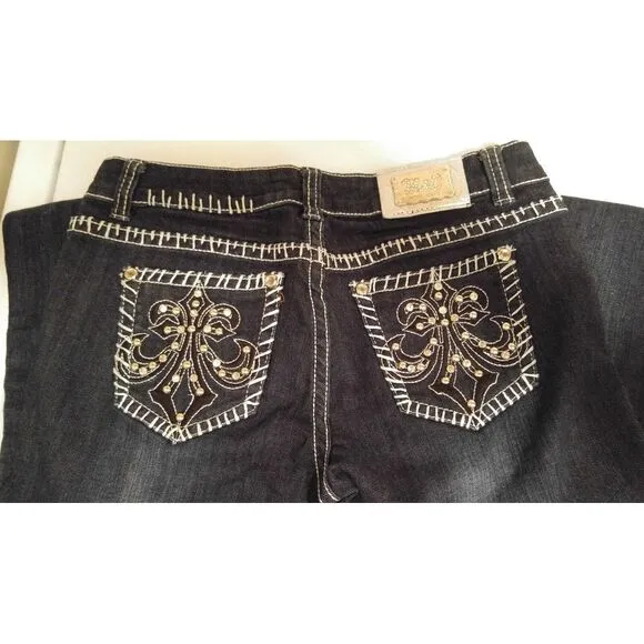 Miss Chic Womens Dark Blue Thick Stitch‎ Bling Bootcut Jeans MC1518C Sz 7 29x29