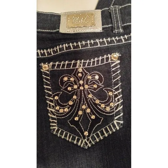 Miss Chic Womens Dark Blue Thick Stitch‎ Bling Bootcut Jeans MC1518C Sz 7 29x29