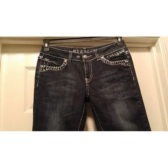 Miss Chic Womens Dark Blue Thick Stitch‎ Bling Bootcut Jeans MC1518C Sz 7 29x29