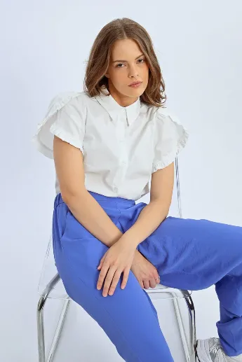 Molly Bracken White Short Sleeve Ruffle Shirt