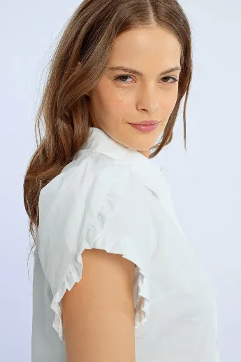 Molly Bracken White Short Sleeve Ruffle Shirt