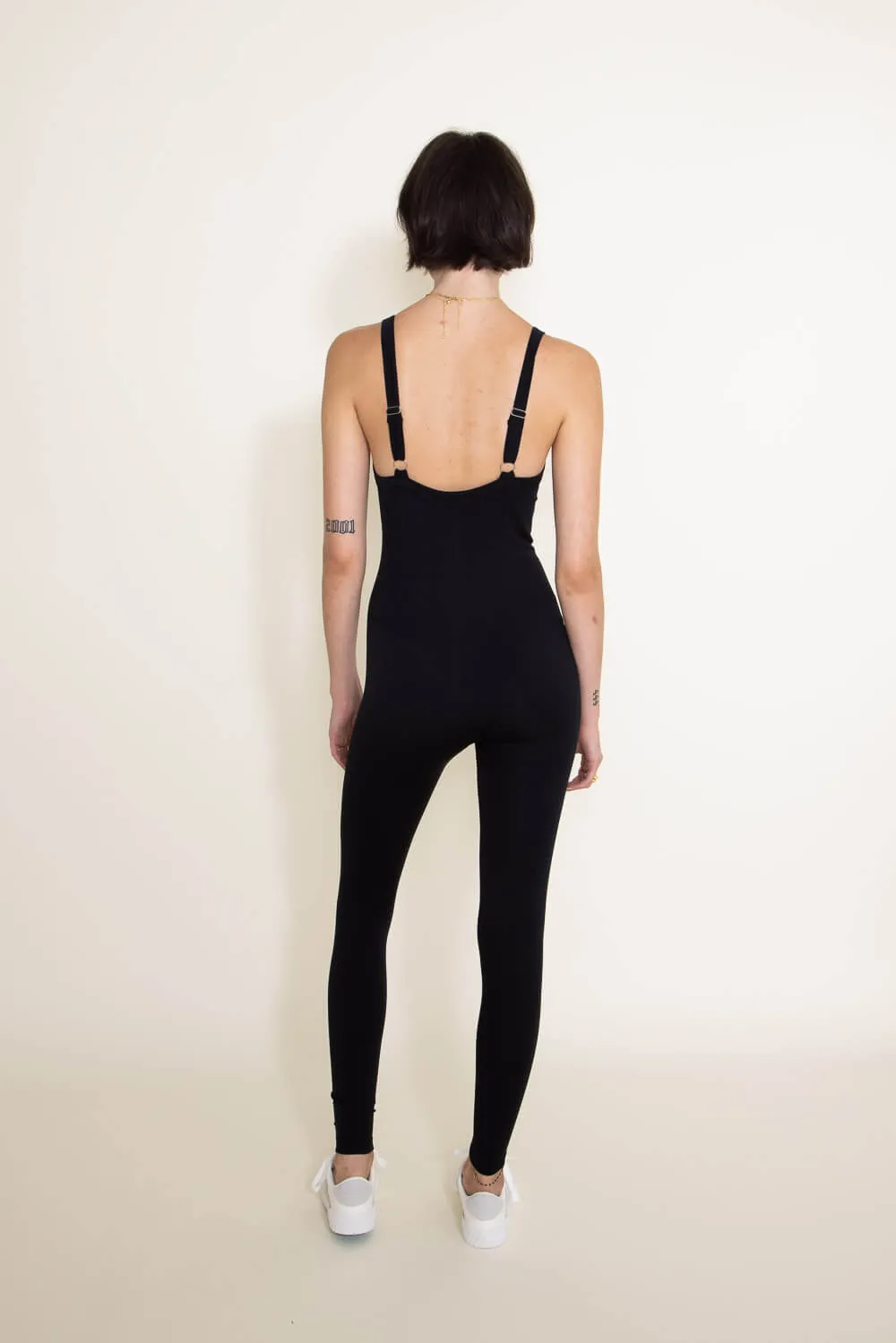 Mono B Skinny Leg Sleeveless Long Catsuit (Bodysuit) for Women in Black | KP11850-BLACK