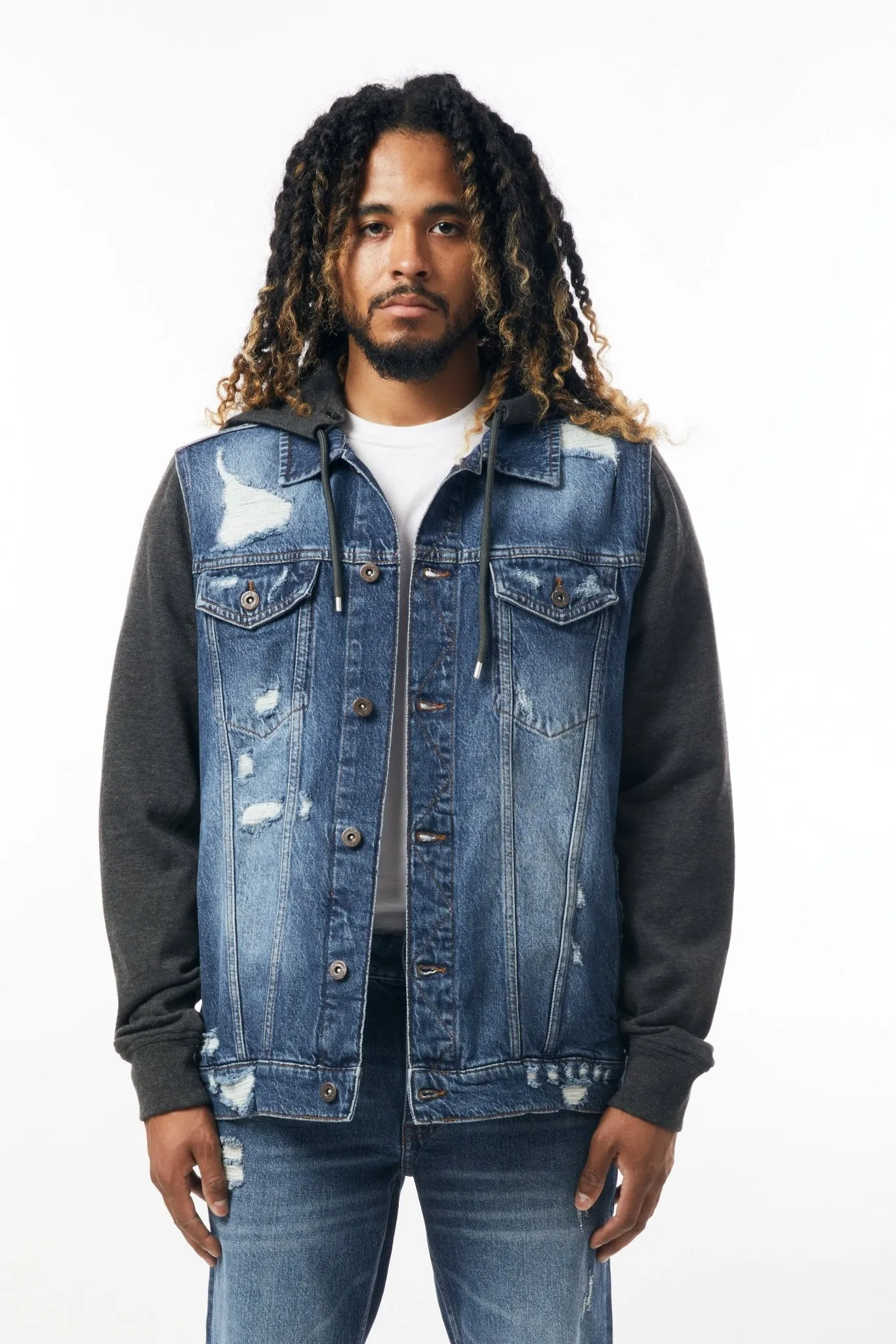 M.Society Denim Jacket with Fleece Hood in Indigo