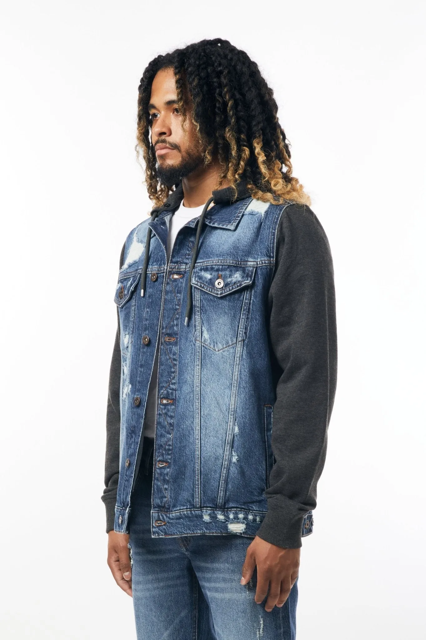 M.Society Denim Jacket with Fleece Hood in Indigo