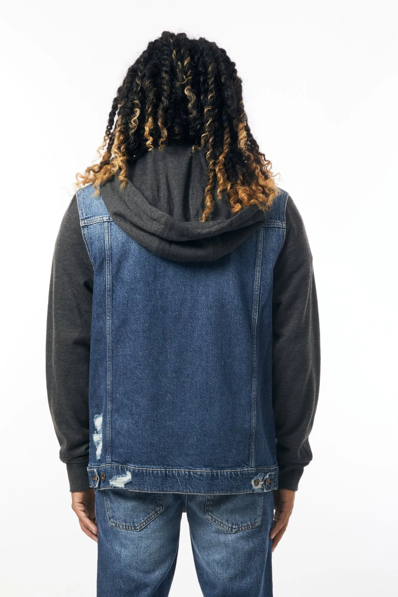 M.Society Denim Jacket with Fleece Hood in Indigo