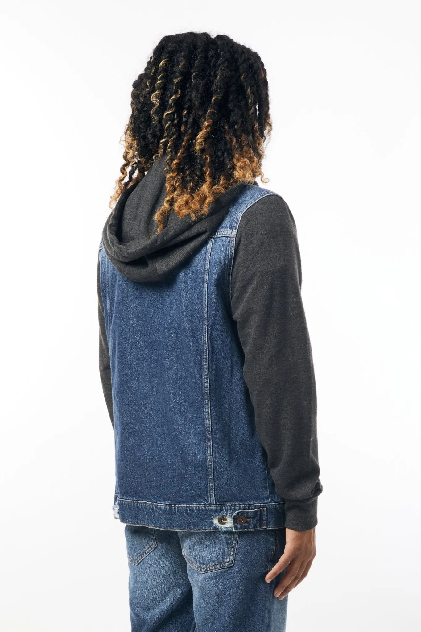 M.Society Denim Jacket with Fleece Hood in Indigo