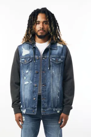 M.Society Denim Jacket with Fleece Hood in Indigo