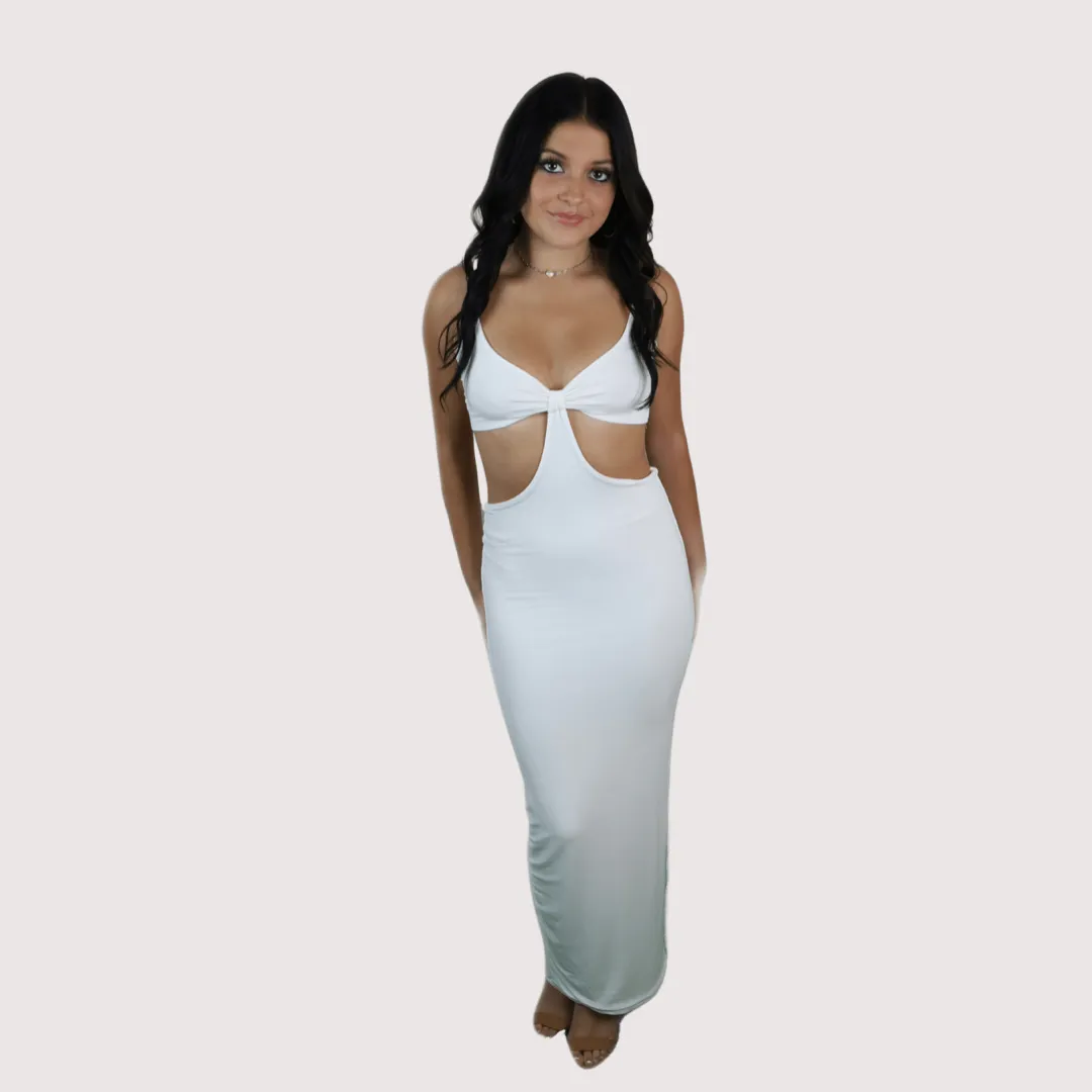 NATALIA WHITE CUTOUT MAXI DRESS