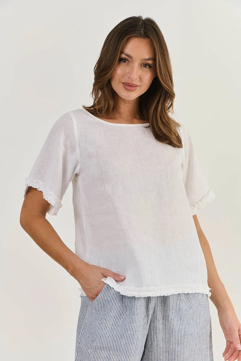 Naturals by O & J Linen Top in White GA312