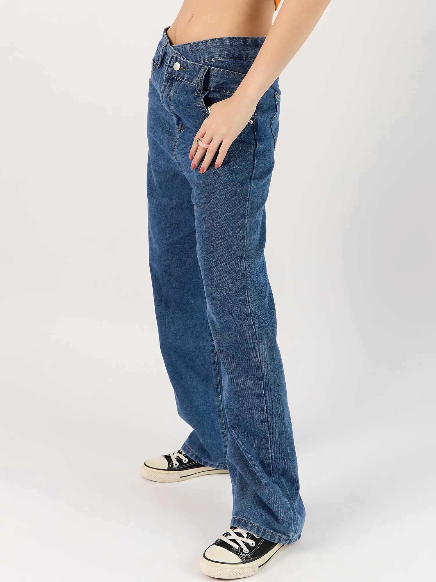 Navy Blue Criss Cross Waistband Jeans