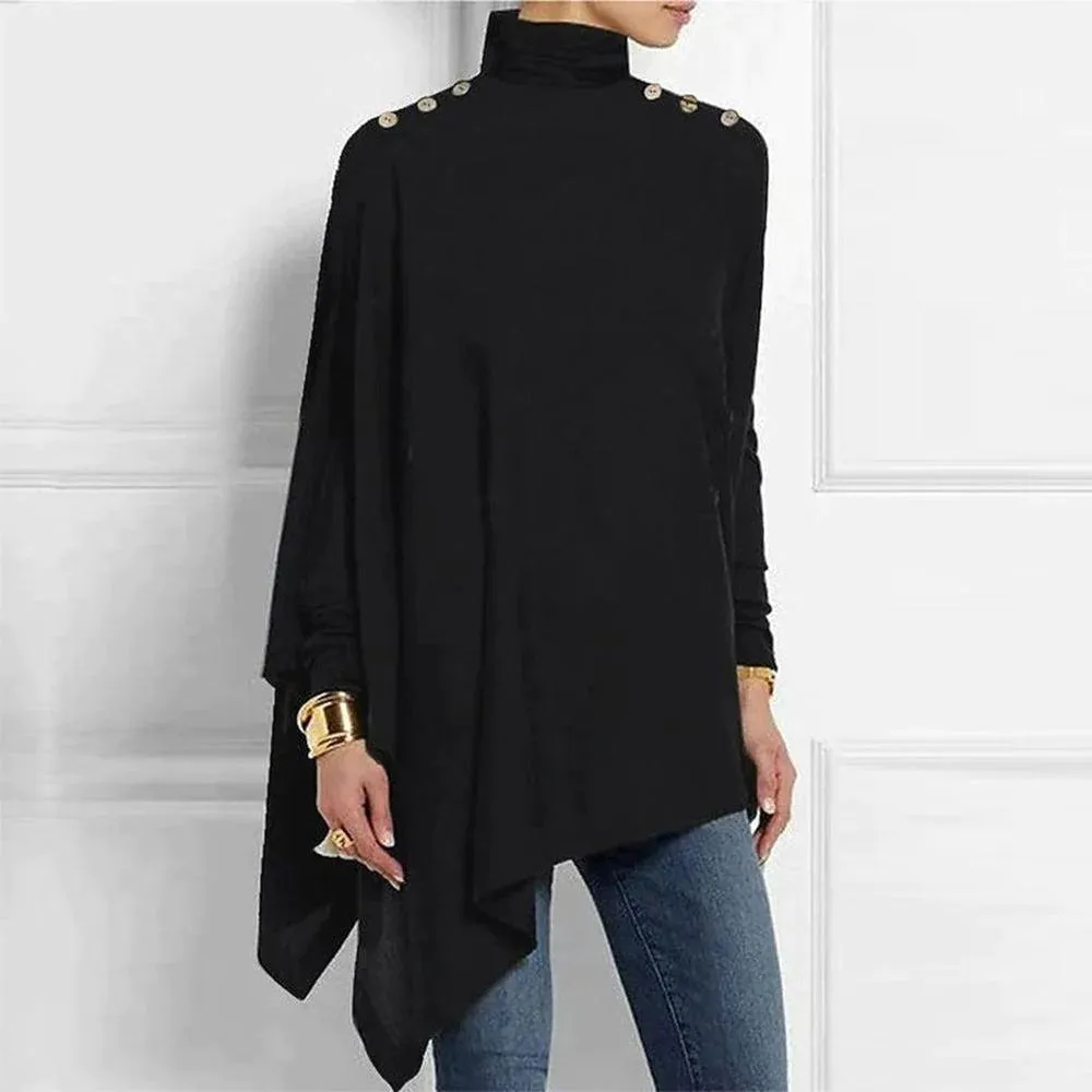 NEW Black Button Shoulder Asymmetrical Tunic Top - Size L - Retails $86 