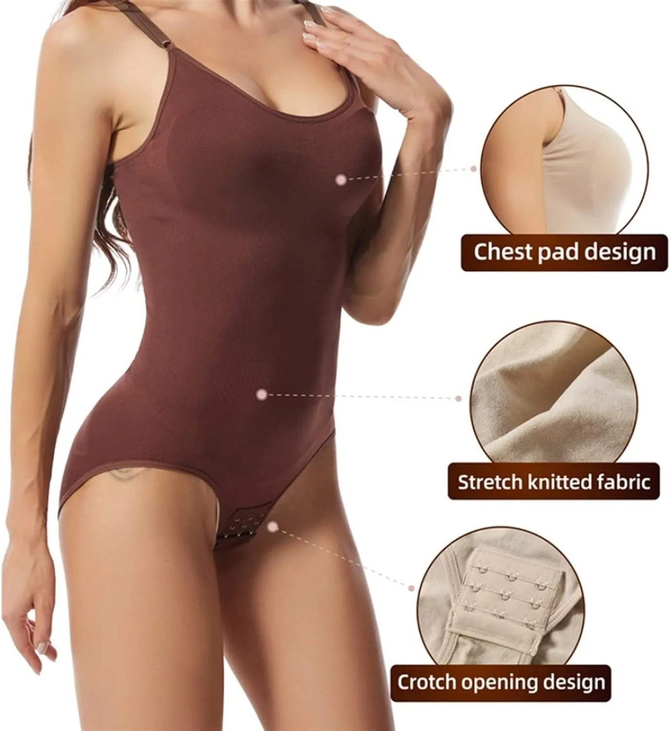 NEW Shapewear for Women Tummy Control Body Suit, Sexy Deep V Neck Body Shaper, Seamless Tank Tops Jumpsuit (Color : Nude, Size : L)