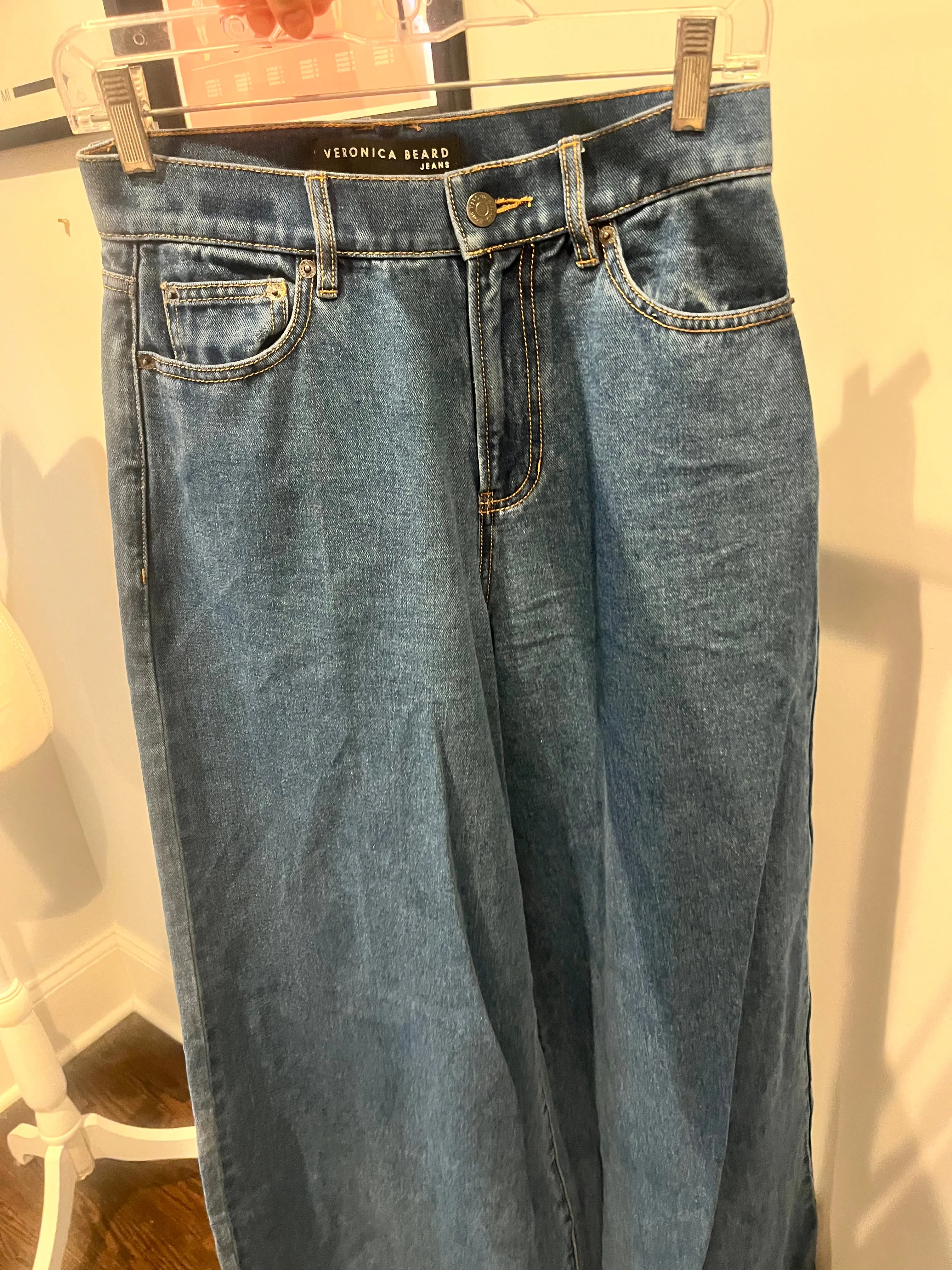 NEW Veronica Bears Dark Denim Flare Parachute-leg Jeans 26/2
