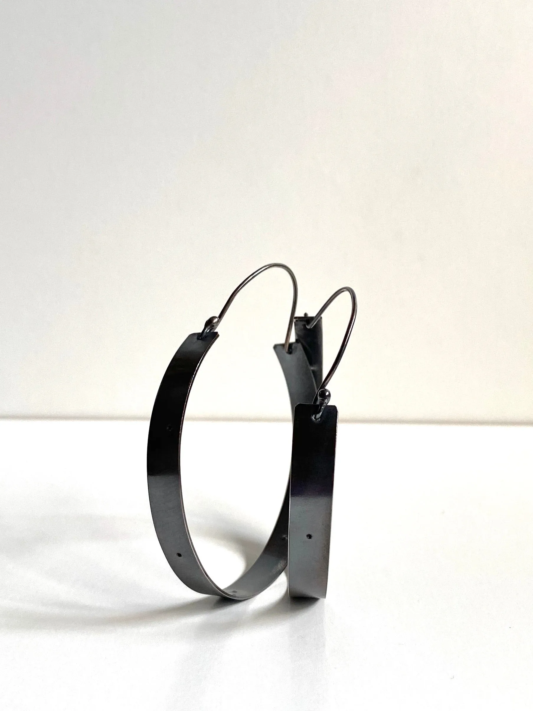 Nickel Free Large Silver Hoops - Black Statement Earrings - 2 1/2" Wide