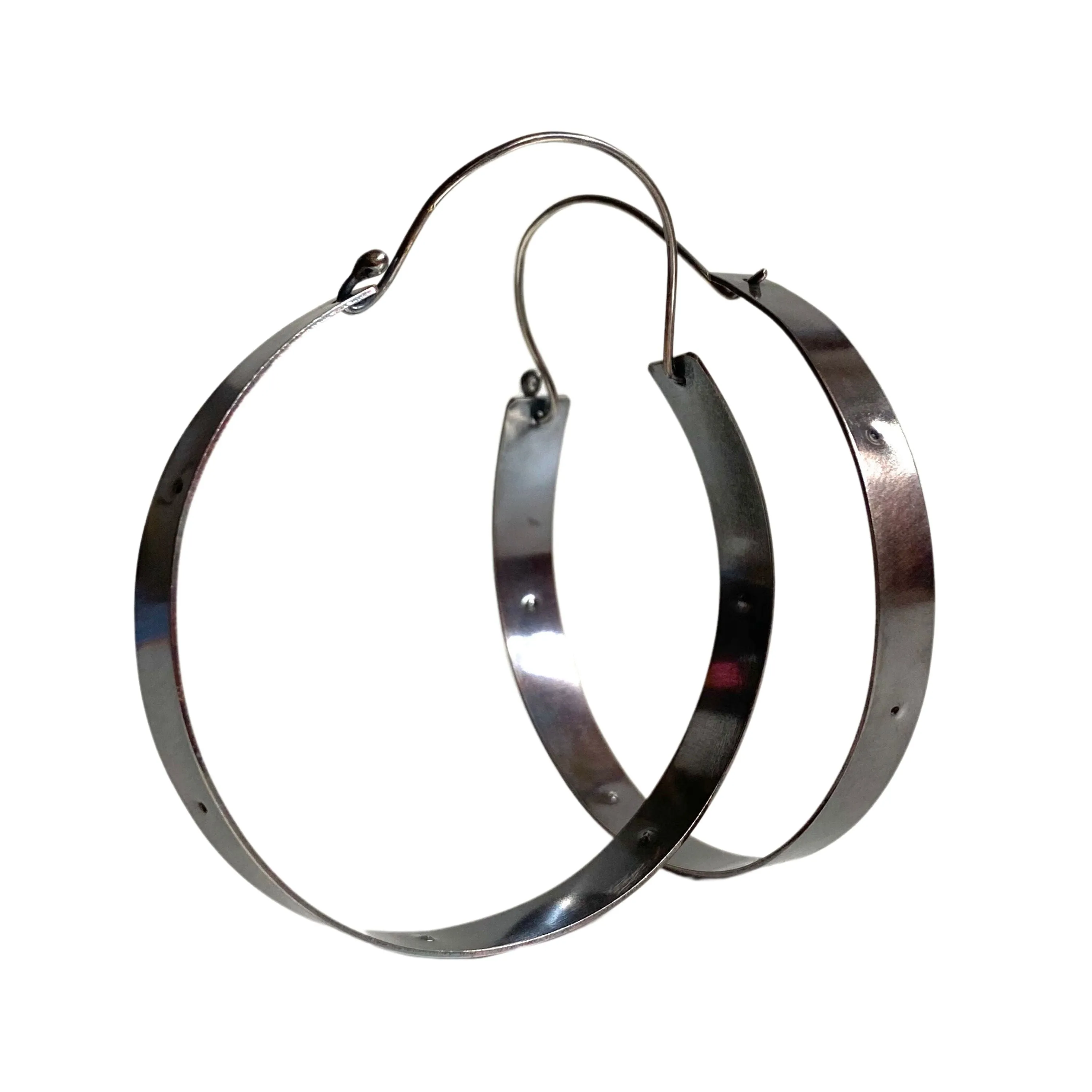 Nickel Free Large Silver Hoops - Black Statement Earrings - 2 1/2" Wide